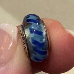 Pandora Sterling Silver Murano Glass Zigzag Bead (Blue)